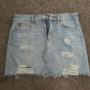 Pacsun medium indigo high rise ripped denim mini skirt